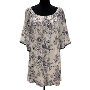 LAVENDER SKY Blue / White Mini Shirtdress / Tunic Lined Sz M Petite